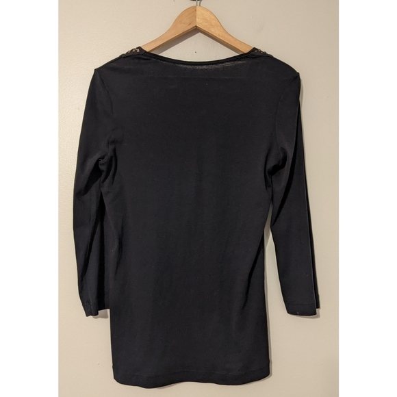 XCVI Black Beaded Lattice Neck Top Size XL - Picture 4 of 6